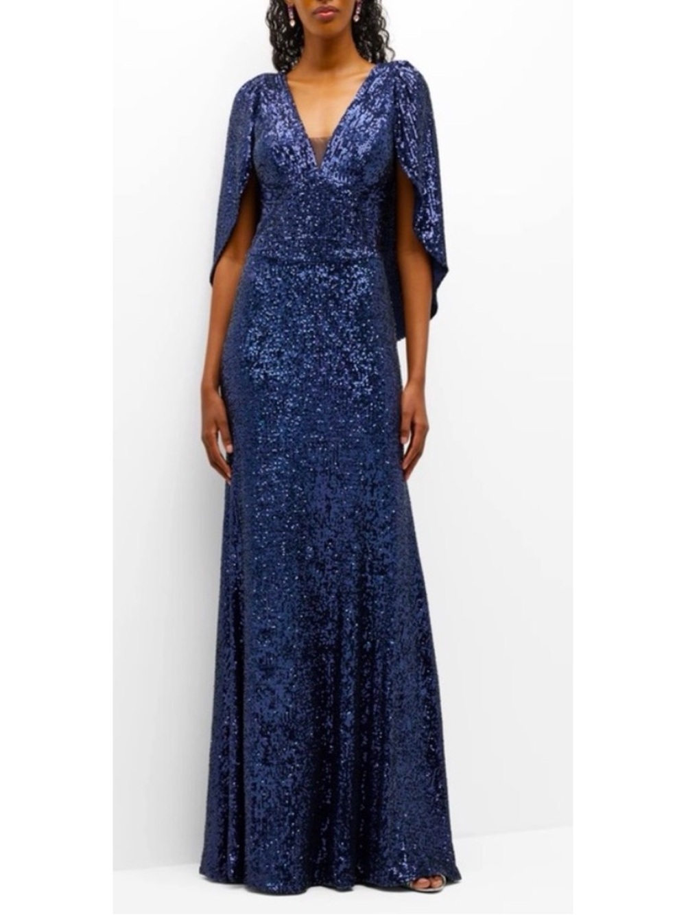 NWT Rickie Freeman For Teri Jon Sequin Formal Capelet Dress - Navy Blue